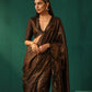 trueBrowns Black Cotton Gold Lurex Striped Ready to Wear Saree | Swadesiicart
