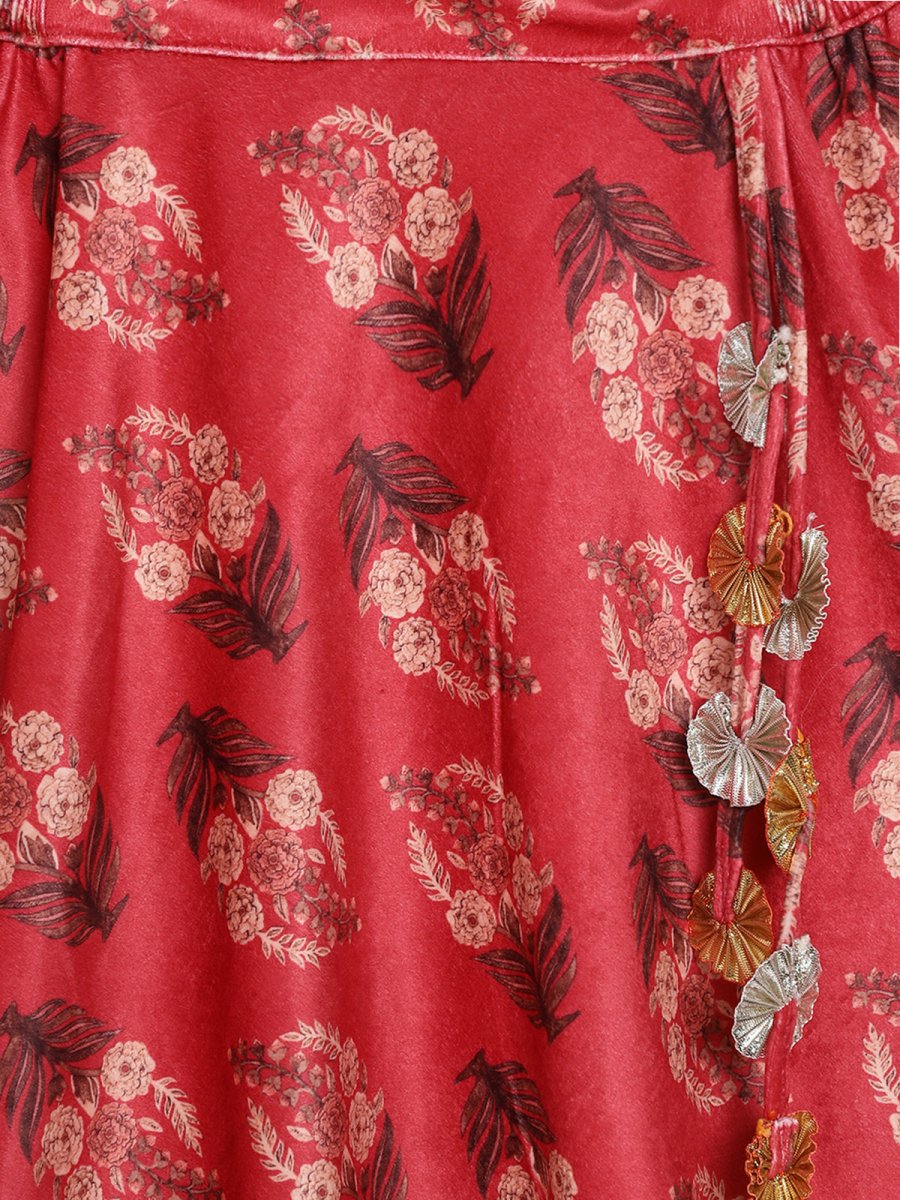 Ahalyaa Girls Floral Printed Velvet Ready to Wear Kids Lehenga Choli | Swadesiicart