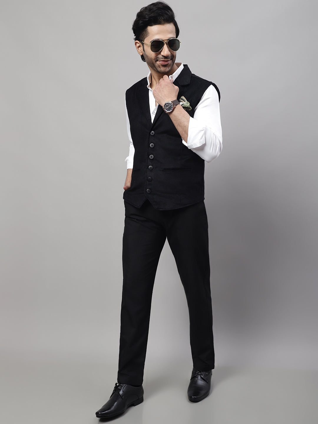 Even Apparels Men's Black Nehru Jacket With Welt Pockets | Swadesiicart