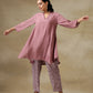 trueBrowns Dark Mauve Bandhani Printed Silk Collared Co-Ord Set - Swadesiicart