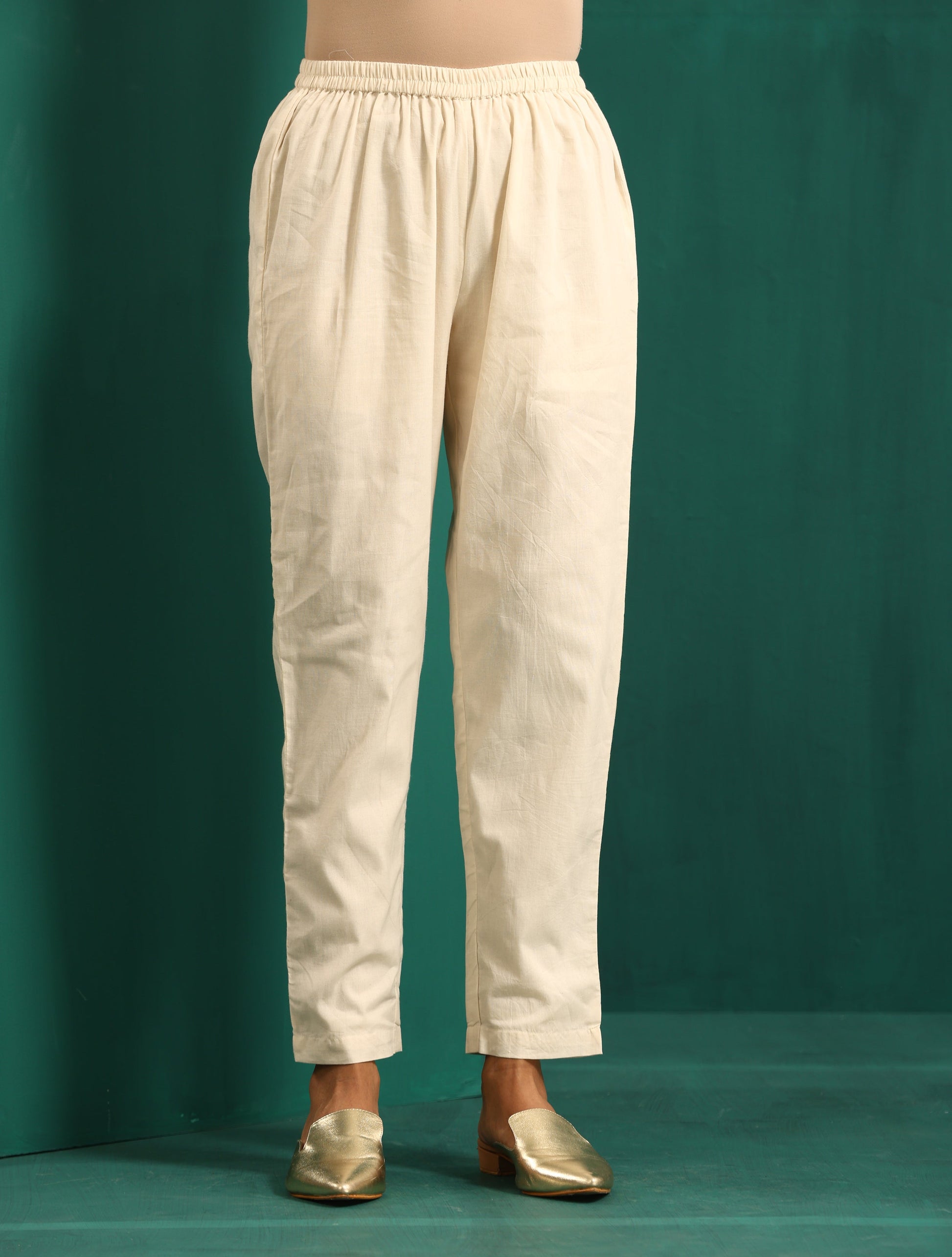 trueBrowns Ivory Tonal Cotton Side Gathers Co-ord Set - Swadesiicart