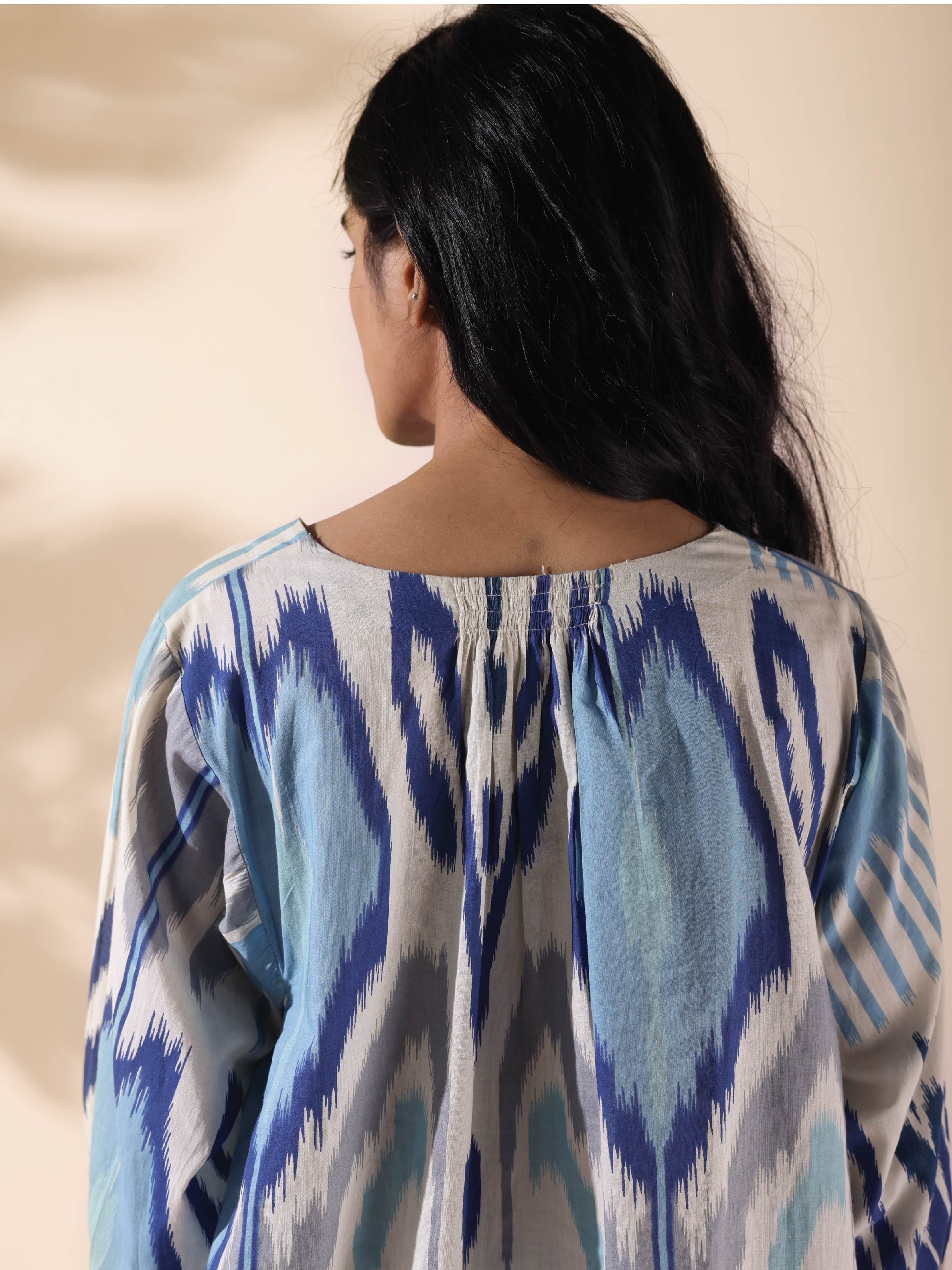 trueBrowns Blue Cotton Ikat Short Co-ord Set - Swadesiicart