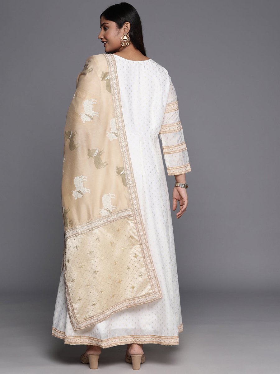Ahalyaa Plus Size Boat Neck Maxi Ethnic Dress With Dupatta | Swadesiicart