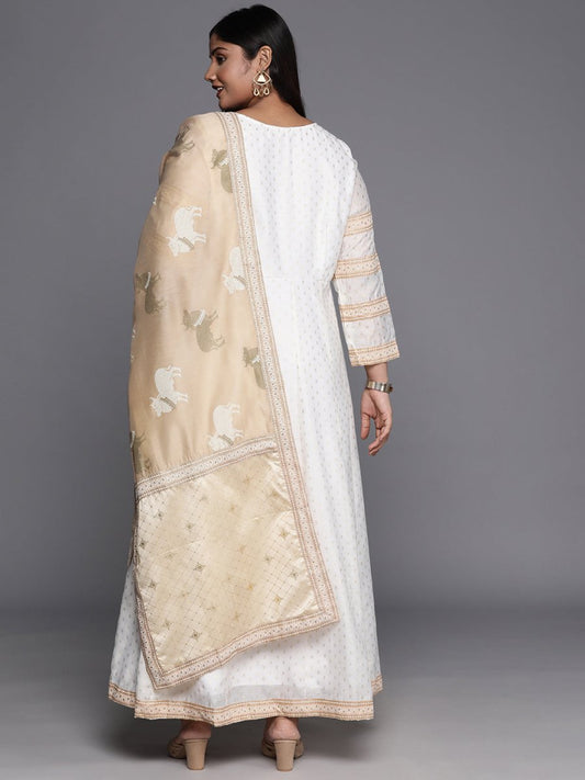 Ahalyaa Plus Size Boat Neck Maxi Ethnic Dress With Dupatta | Swadesiicart