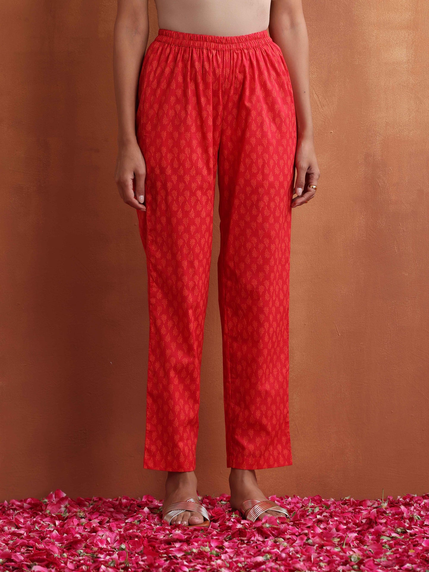 trueBrowns Red Print Angrakha Co-ord Set - Swadesiicart