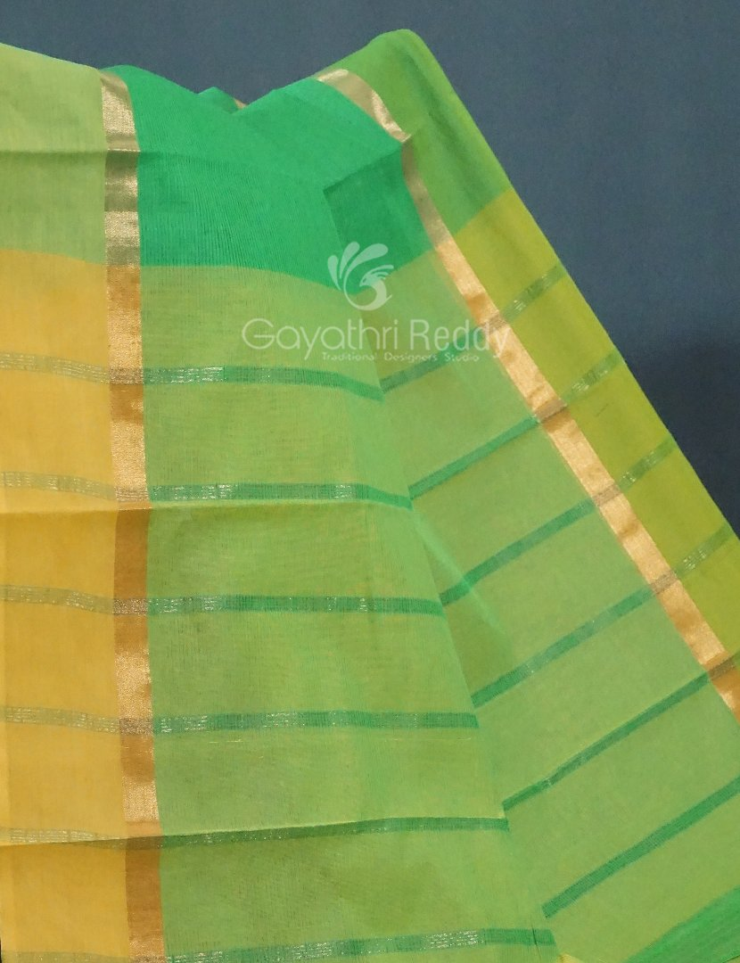 Shades of Green With Contrast Blouse Pure Mangalgiri Cotton By Gayathri Reddy Designer Studio | Swadesiicart