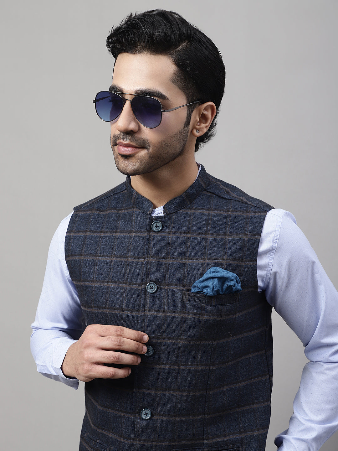 Even Apparels Men's Blue Nehru Jacket With Welt Pockets | Swadesiicart