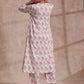 trueBrowns Pink Green Buta On White Block Print Cotton Slit Kurta Pant Set | Swadesiicart