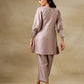 trueBrowns Grey Textured Silk Neck Pleat Co-Ord Set - Swadesiicart