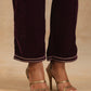 trueBrowns Wine Velvet Embroidered Co-ord Set - Swadesiicart