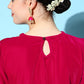 InWeave Women's Fuschia Velvet Kurta Set With Grey Gold Georgette Dupatta - Swadesiicart