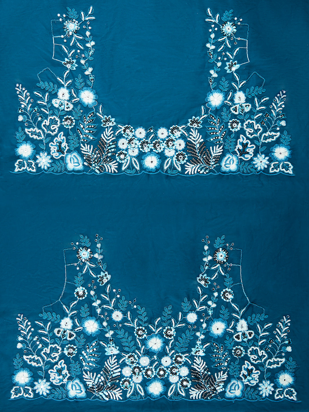 House of Panchhi Teal Net Sequins, Mirror And Thread Embroidery Lehenga Choli & Dupatta | Swadesiicart