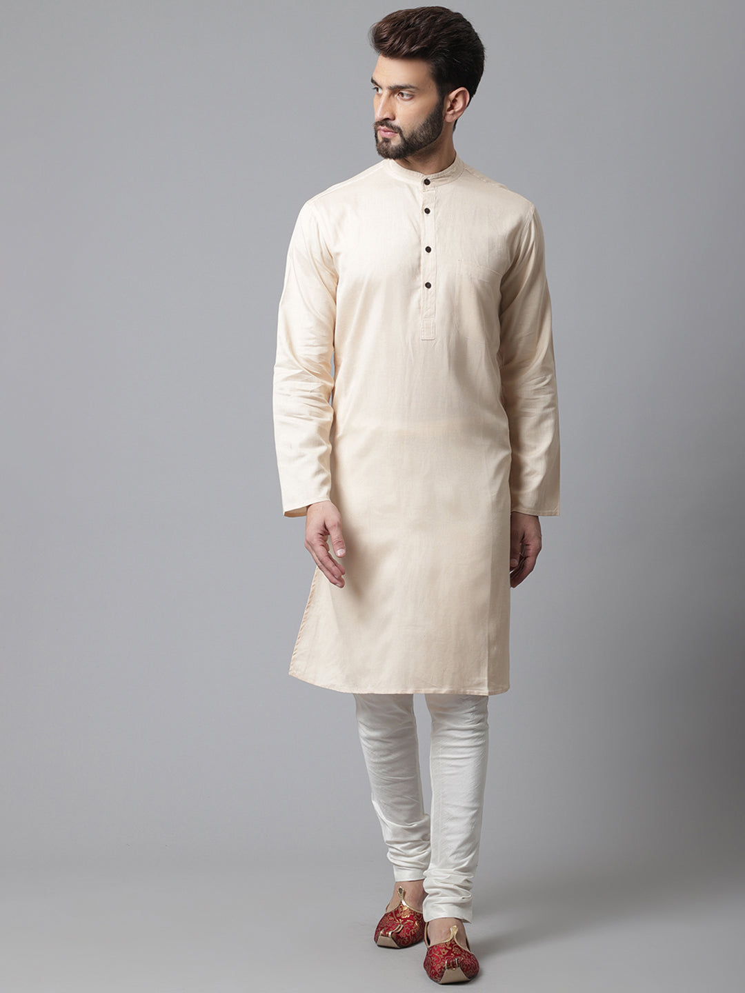 Even Apparels Cream Pure Cotton Kurta With Band Collar | Swadesiicart