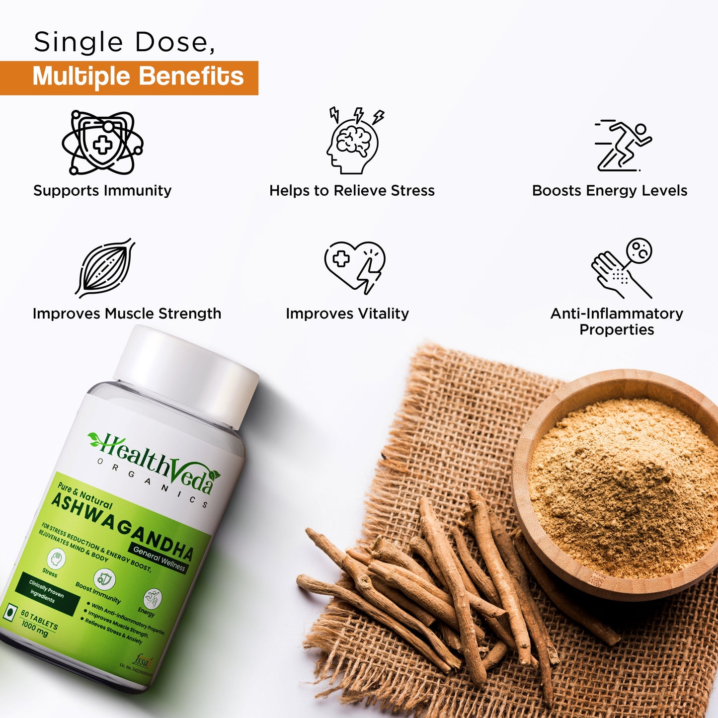 Health Veda Organics Ashwagandha Tablets - Swadesiicart