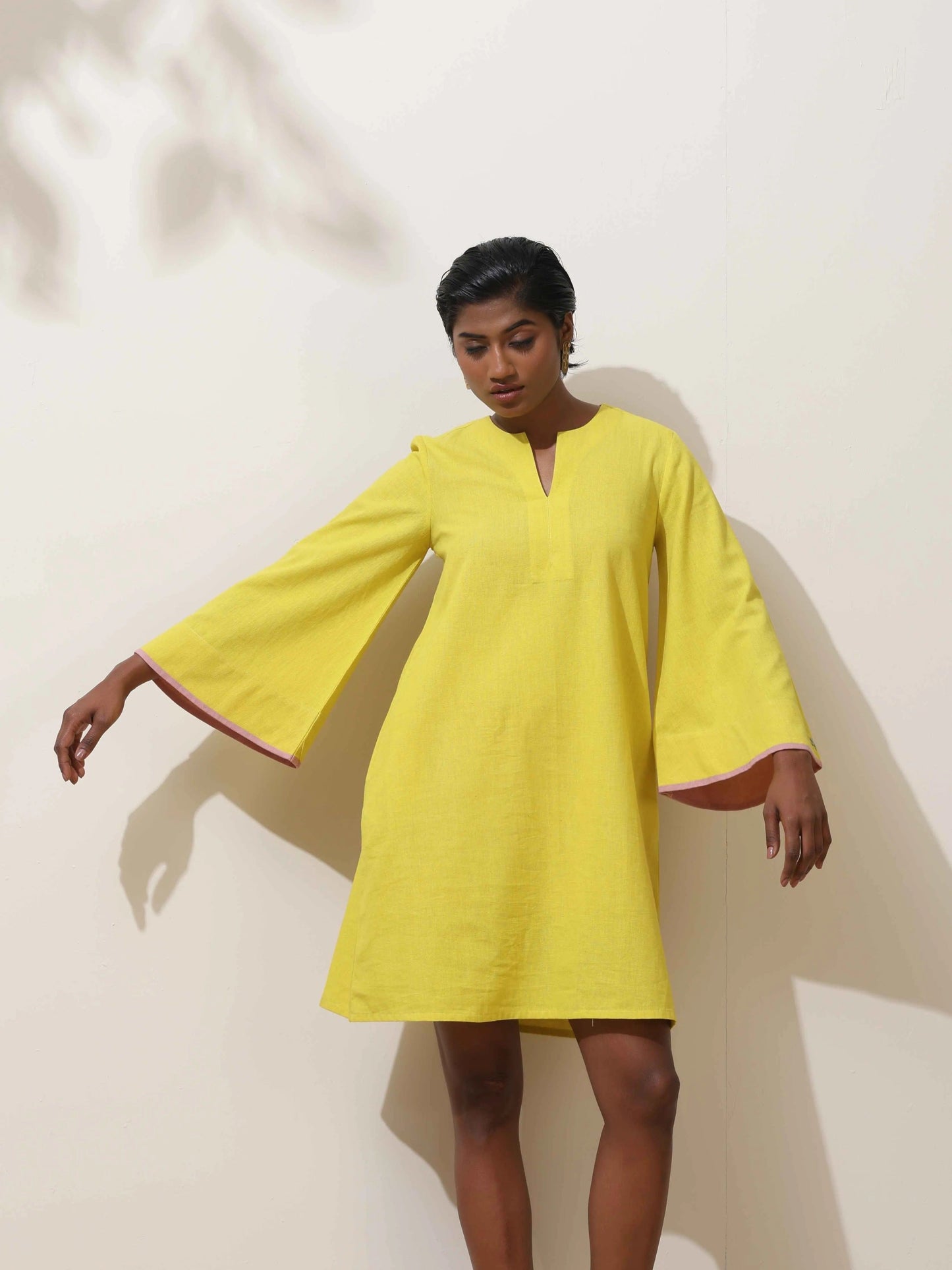 trueBrowns Lime Cotton Linen Dress | Swadesiicart