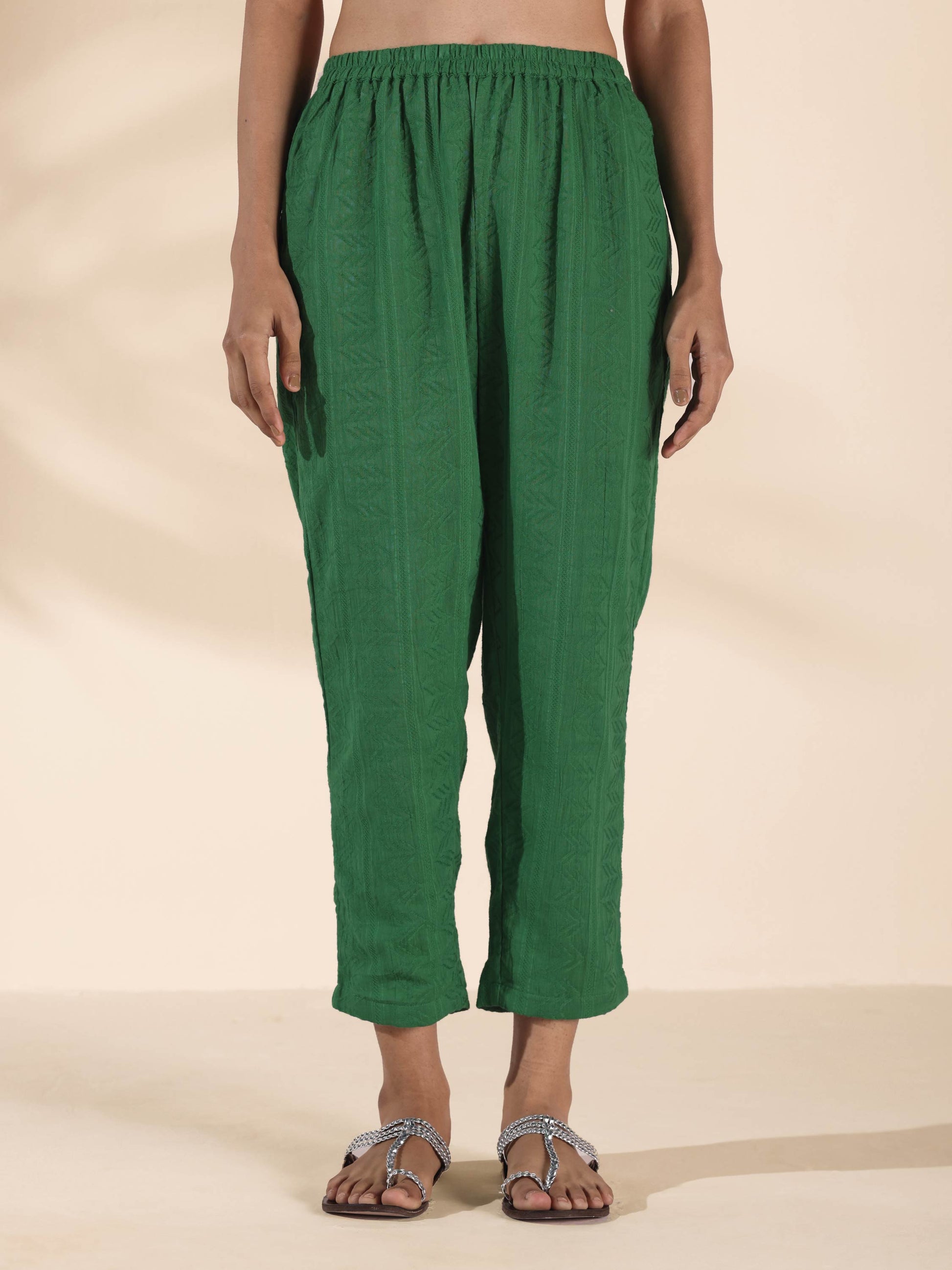trueBrowns Green Cotton Dobby Kurta Pant Set | Swadesiicart