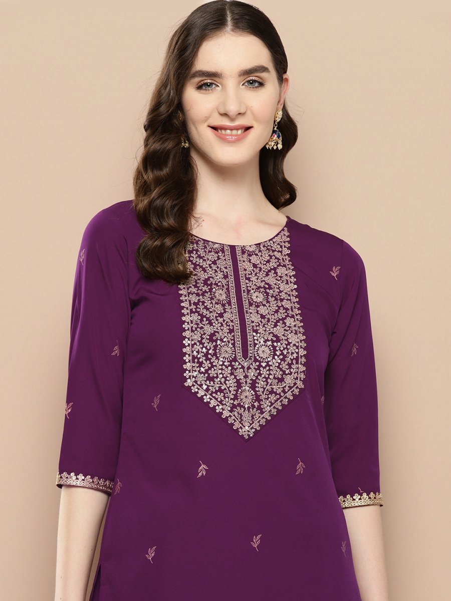 Ahalyaa Women Floral Yoke Design Regular Kurta with Palazzos | Swadesiicart
