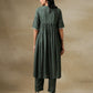 trueBrowns Dark Green Bandhani Printed Silk Side Gathered Kurta Pant Set | Swadesiicart