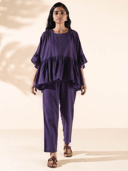 trueBrowns Purple Cotton Flared Co-ord Set - Swadesiicart