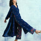 trueBrowns Blue Embroidered Velvet Overlay Jacket | Swadesiicart