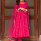 Pomcha Jaipur Bhandhej Pink Cotton Anarkali Set | Swadesiicart