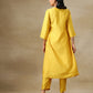 trueBrowns Yellow Textured Silk High Slit Gathered Kurta Set | Swadesiicart
