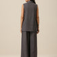 trueBrowns Slate Grey Slub Texture Sleevesless Jacket Pant Set | Swadesiicart