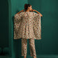 trueBrowns Off white Floral Bunch Muslin Silk Printed Kaftan Gathered Co-ord Set - Swadesiicart