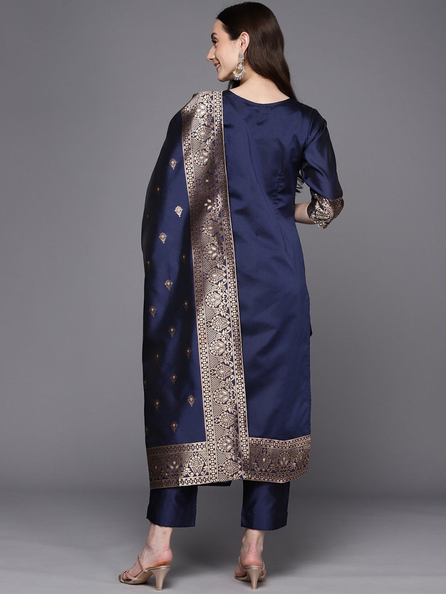 Ahalyaa Unstitched Navy Blue Dress Material | Swadesiicart