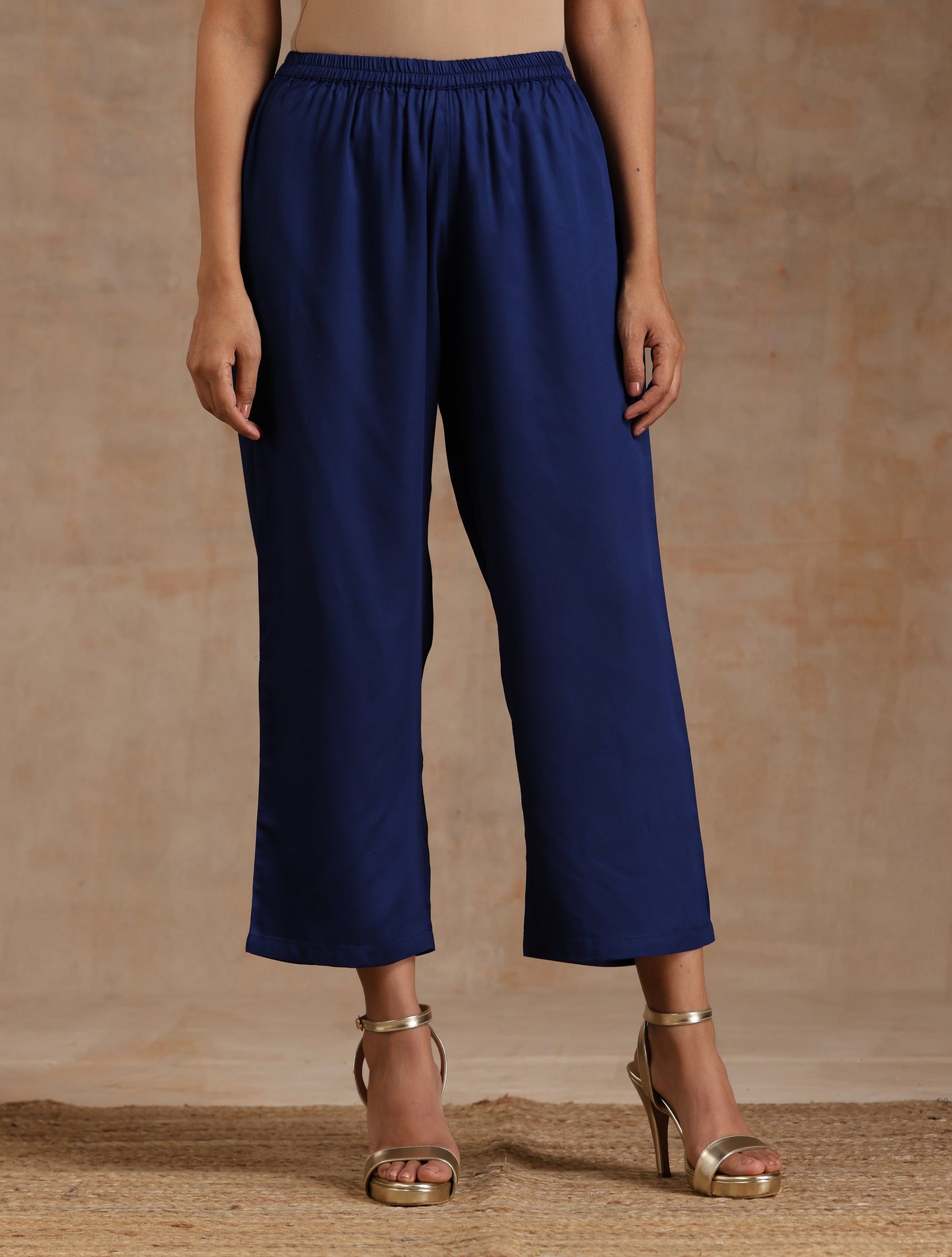 trueBrowns Midnight Blue Modal Satin Relax Kurta Set | Swadesiicart