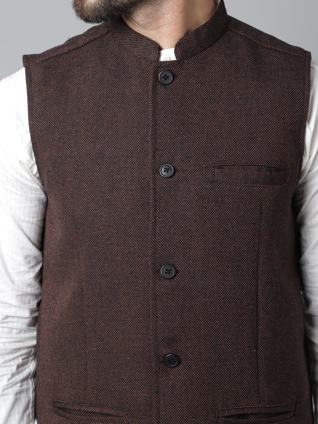 Even Apparels Men's Brown Nehru Jacket With Welt Pockets | Swadesiicart