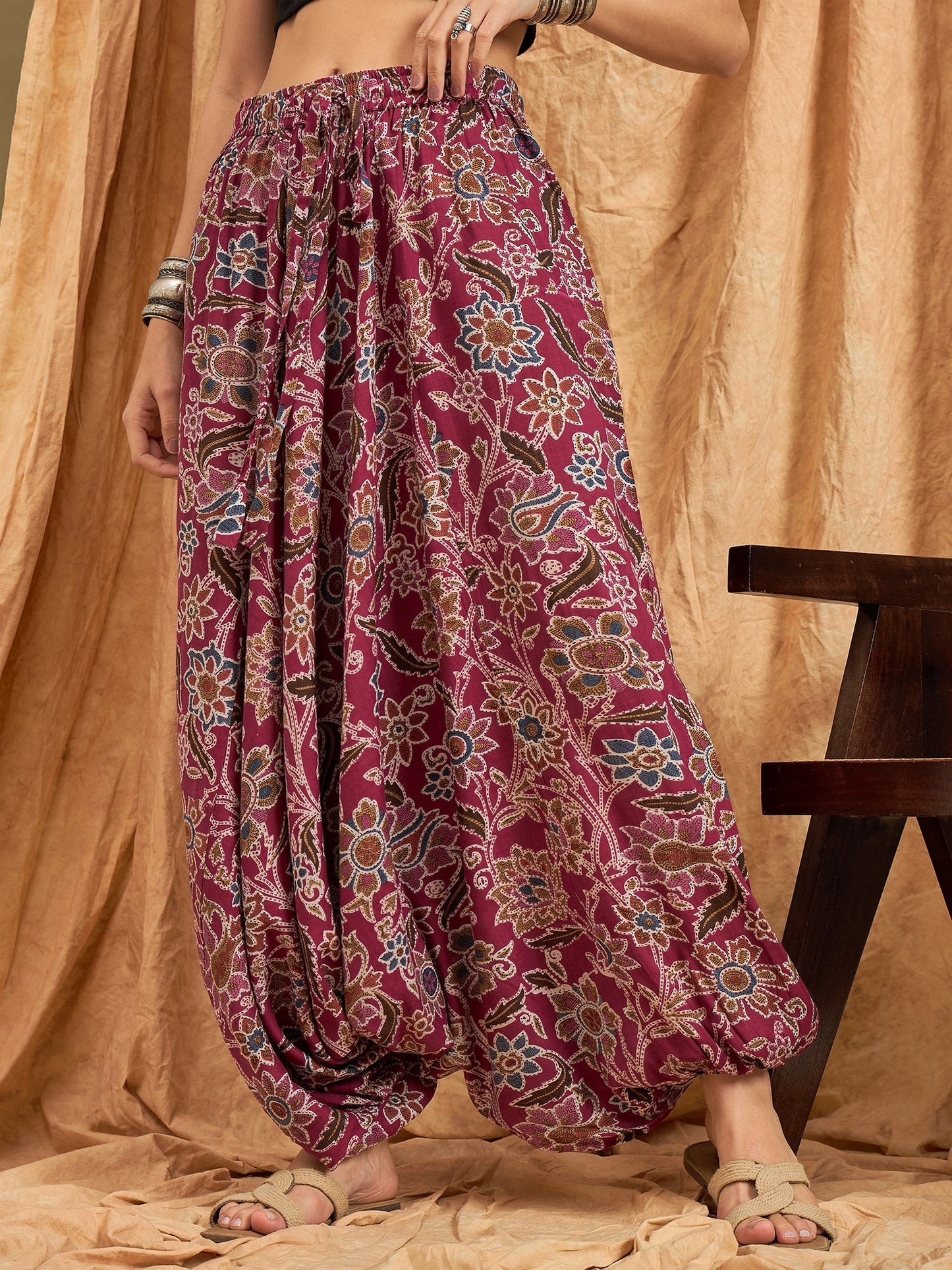 InWeave Burgundy Big Jaal Harem Pant - Swadesiicart