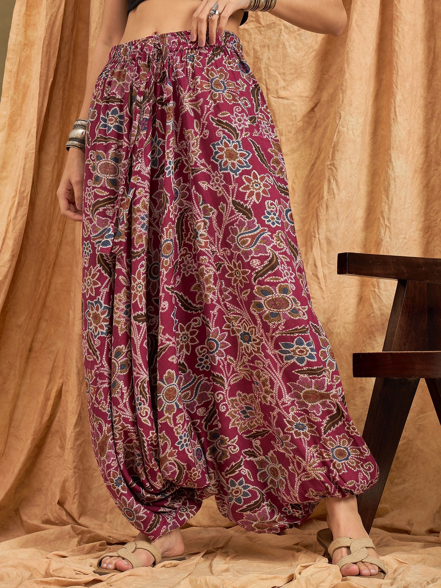 InWeave Burgundy Big Jaal Harem Pant - Swadesiicart