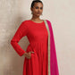 trueBrowns Red Crinkle Anarkali Kurta Pant Dupatta Set | Swadesiicart