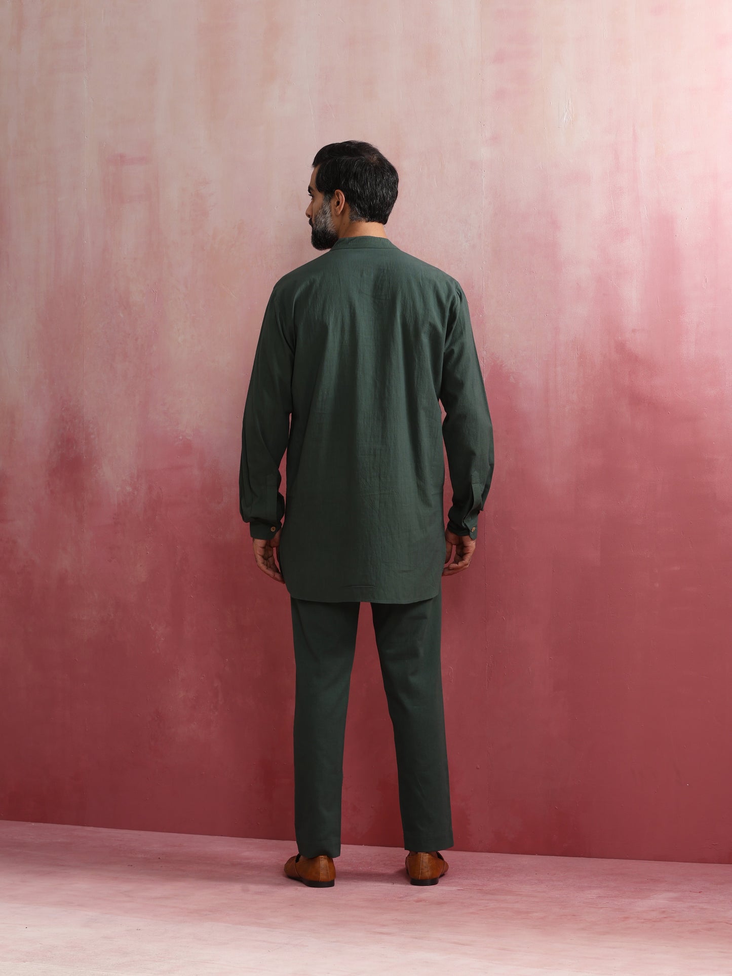 trueBrowns Men's Green Cotton Mandarin Collar Kurta Co-ord set - Swadesiicart