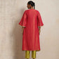 trueBrowns Hot Pink Tissue Flared Kurta Set | Swadesiicart
