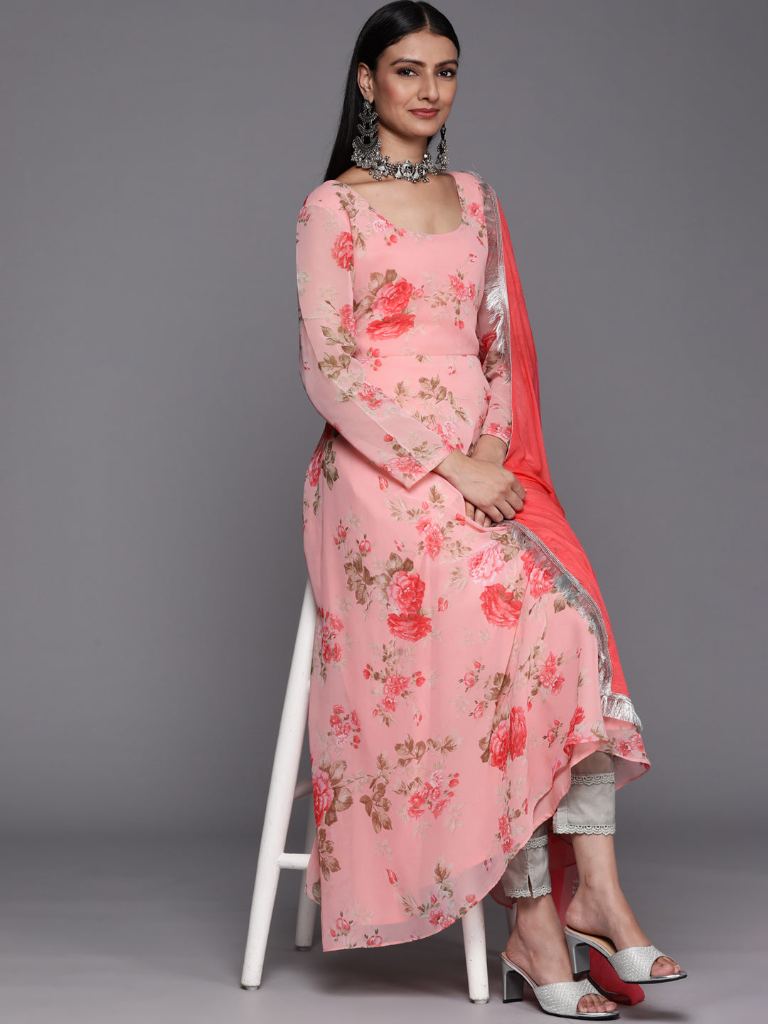 Varanga Pink Anarkali Kurta Paired With Chiffon Dupatta - Swadesiicart