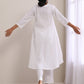 trueBrowns White Dobby Flared Slit Kurta Pant Set | Swadesiicart