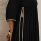 trueBrowns Black Crinkle Anarkali Flared Kurta Set | Swadesiicart
