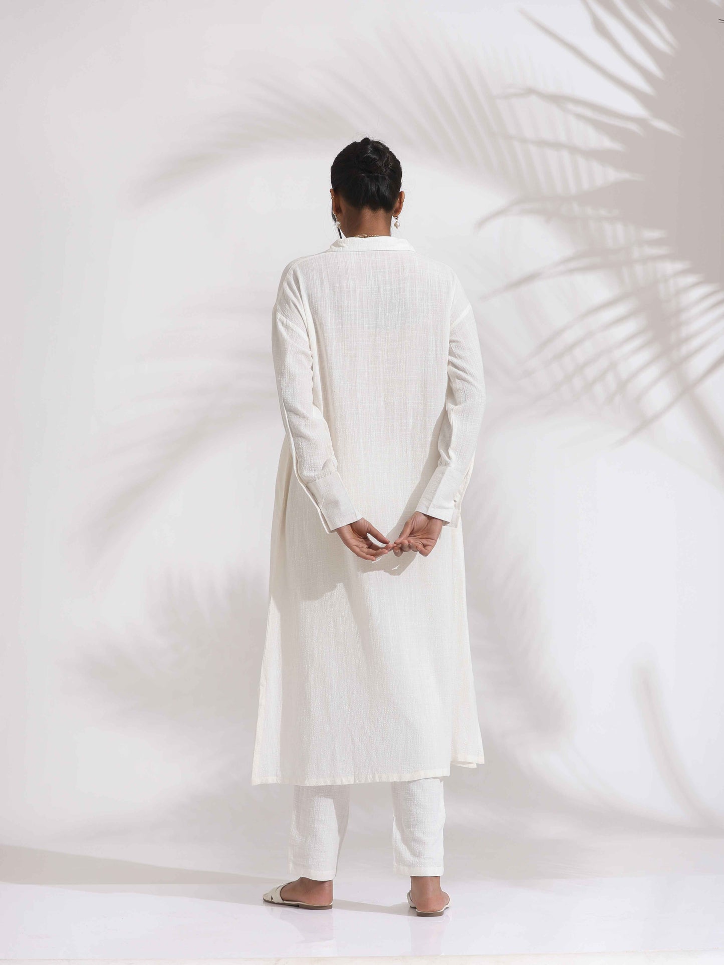 trueBrowns White Cotton A-line Kurta Set | Swadesiicart
