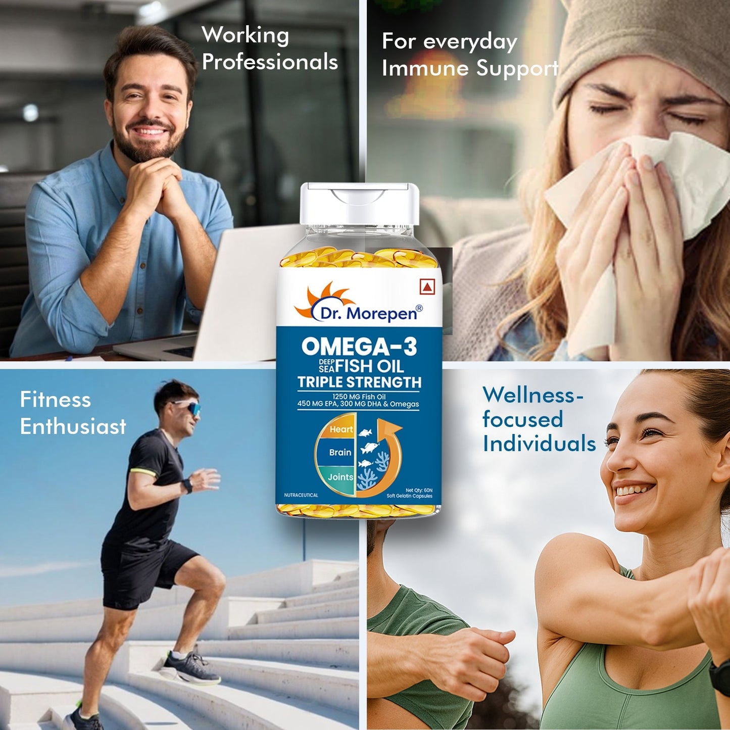 Dr Morpen Omega-3 1250Mg Deep Sea Fish Oil Triple Strength Softgel Capsules | Swadesiicart