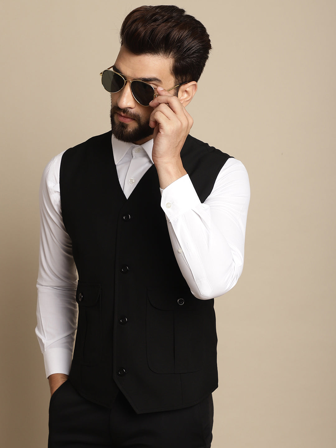 Even Apparels Men's Black Waistcoat With Patch Pocket | Swadesiicart