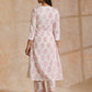 trueBrowns Pink Big Buta On White Print Cotton Angrakha Kurta Pant Set | Swadesiicart