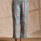 trueBrowns Turkish Blue Overall Floral Block Print Cotton Flared Kurta Pant Set | Swadesiicart