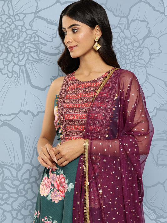 Ahalyaa Printed Sequinned Ready to Wear Lehenga & Blouse With Dupatta | Swadesiicart