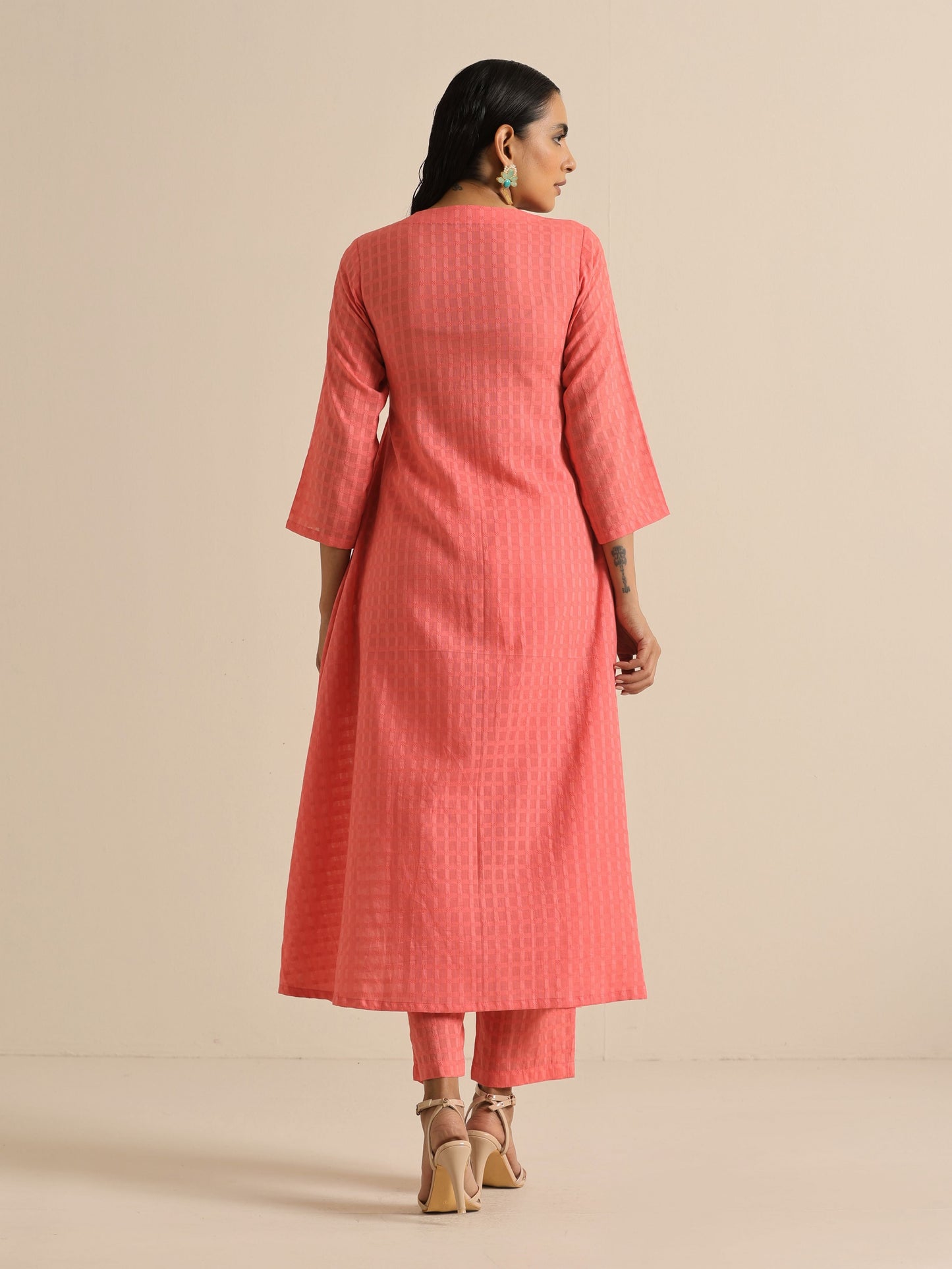 trueBrowns Bright Pink Dobby Angrakha Kurta Pant Set | Swadesiicart