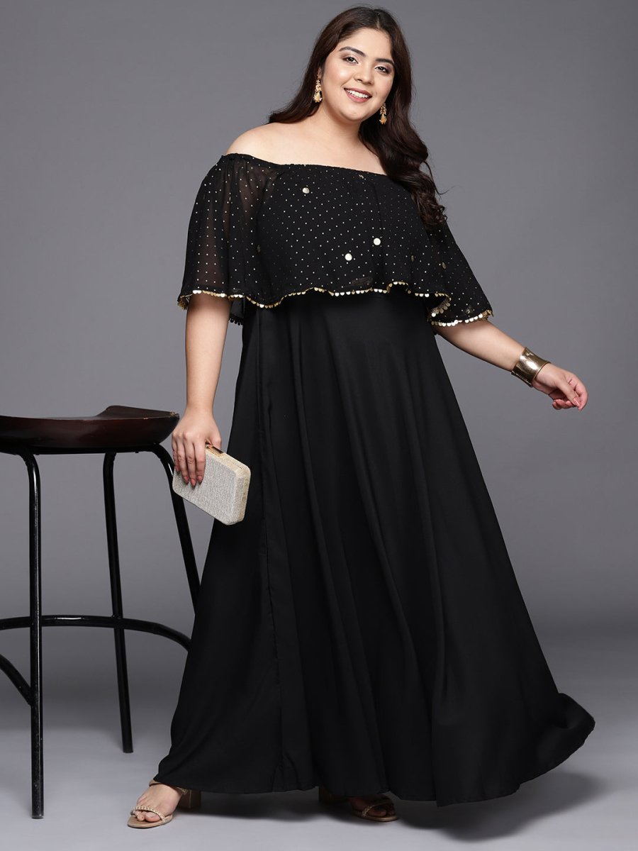 Ahalyaa Plus Size Off-Shoulder Maxi Ethnic Dress | Swadesiicart