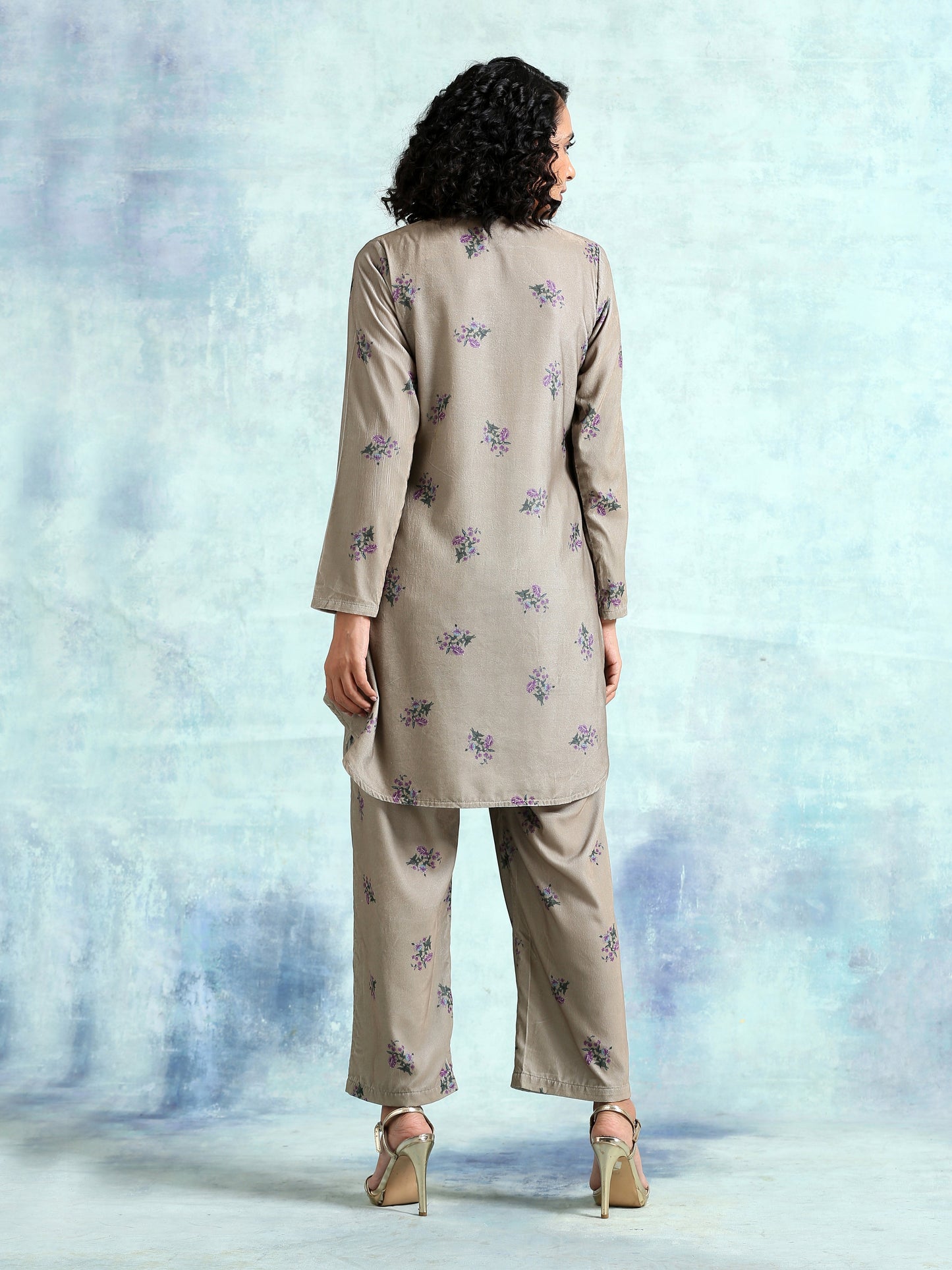trueBrowns Sage Printed Velvet Co-Ord Set - Swadesiicart