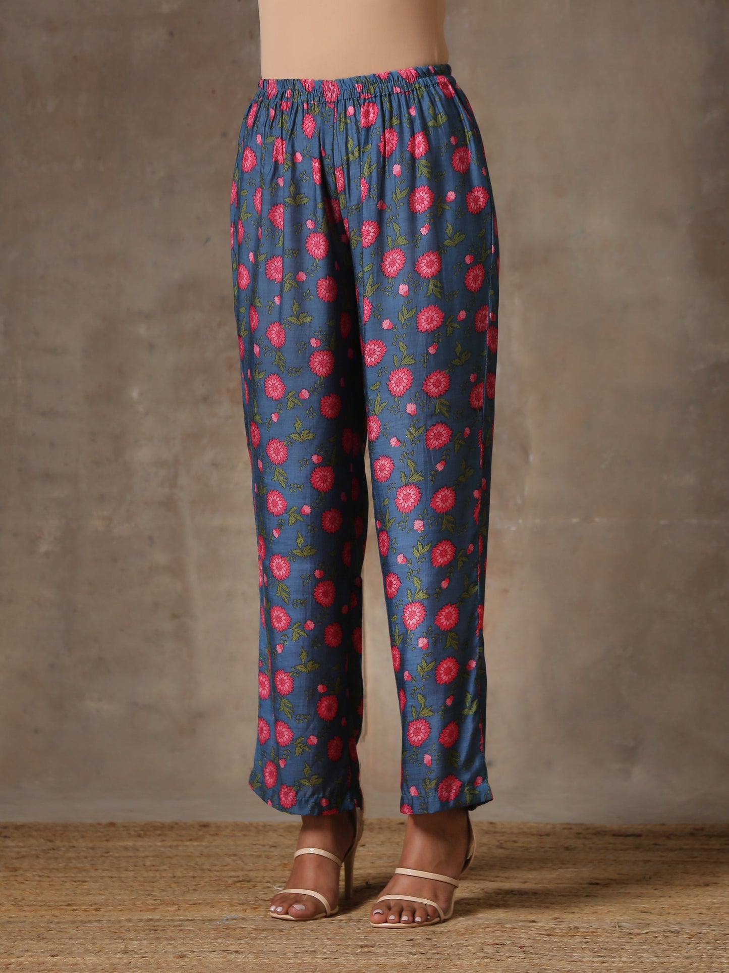trueBrowns Blue Pink Printed Silk Co-Ord Set - Swadesiicart