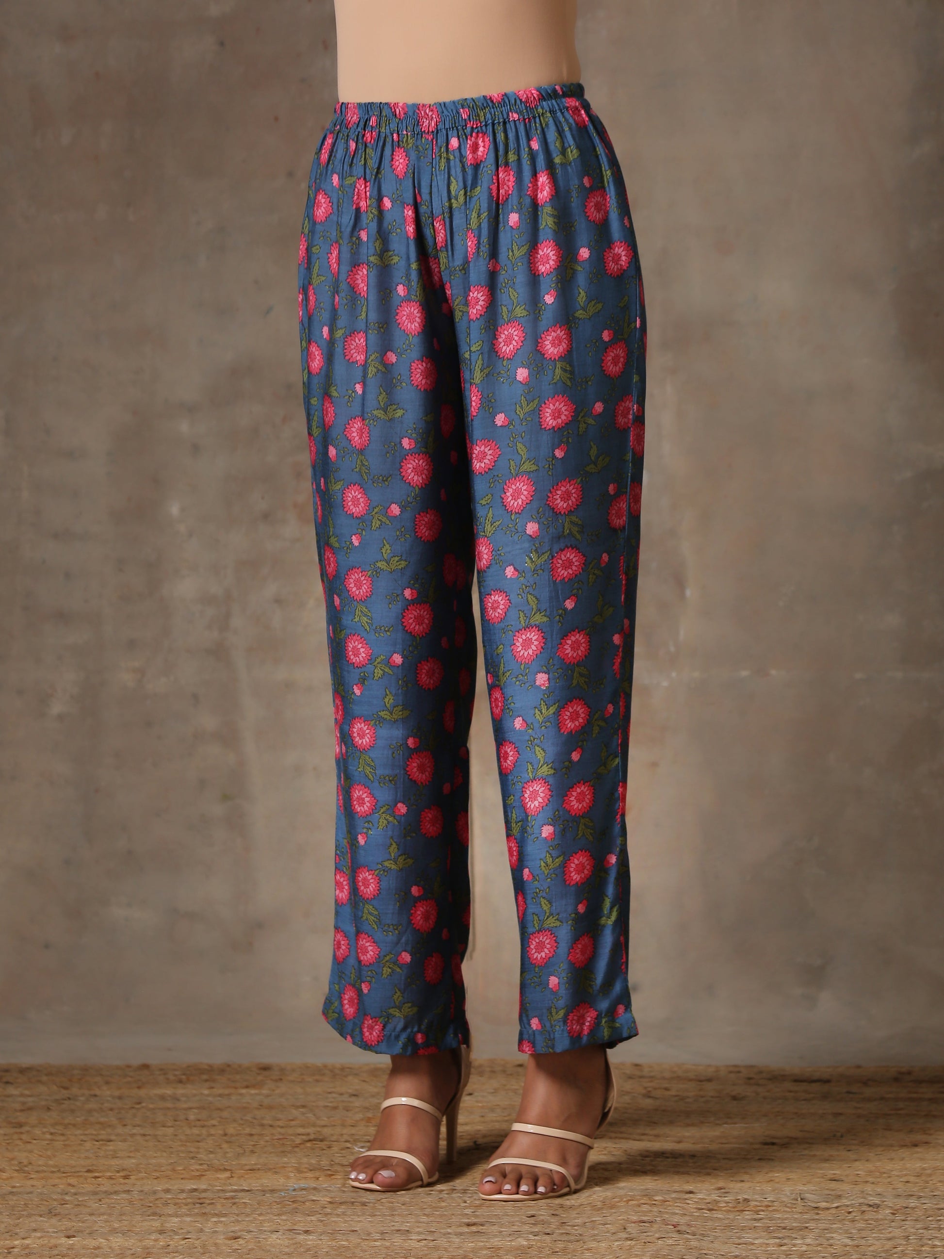 trueBrowns Blue Pink Printed Silk Co-Ord Set - Swadesiicart
